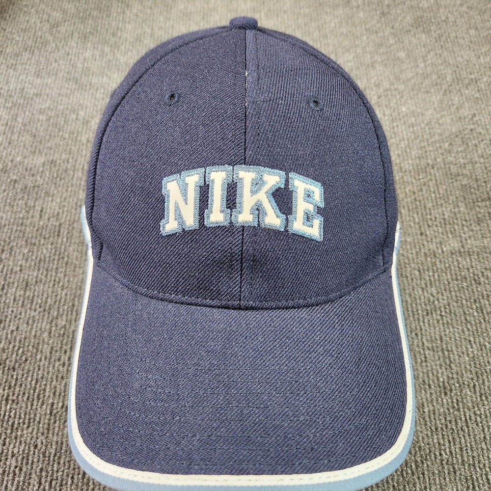 Vintage Nike Hat Adult One Size Y2K 100% Wool Blue Spellout Baseball Cap